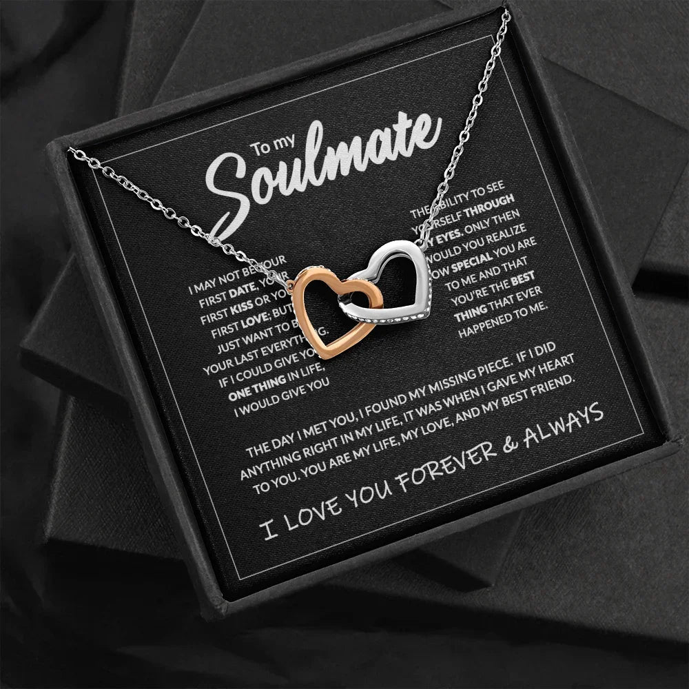 "To My Soulmate" Interlocking Heart Necklace - Christmas Gift for Wife, Mom, or Girls