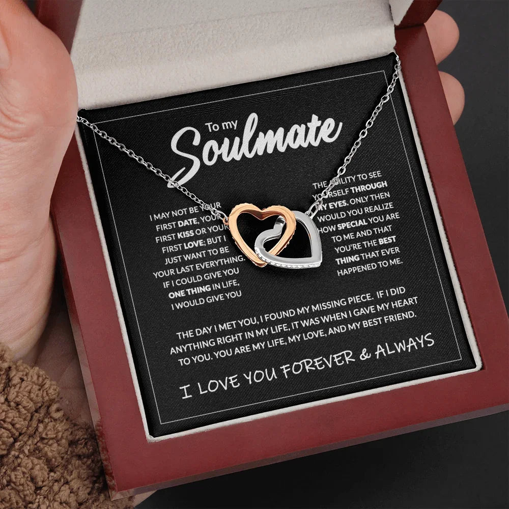 "To My Soulmate" Interlocking Heart Necklace - Christmas Gift for Wife, Mom, or Girls