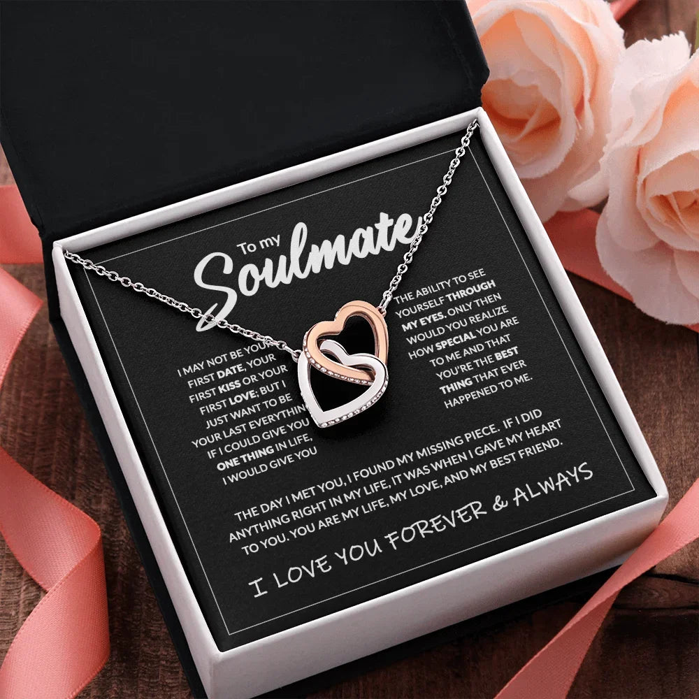 "To My Soulmate" Interlocking Heart Necklace - Christmas Gift for Wife, Mom, or Girls