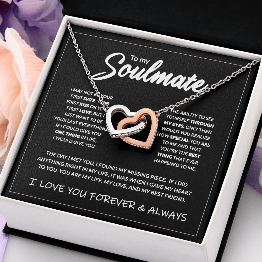 "To My Soulmate" Interlocking Heart Necklace - Christmas Gift for Wife, Mom, or Girls